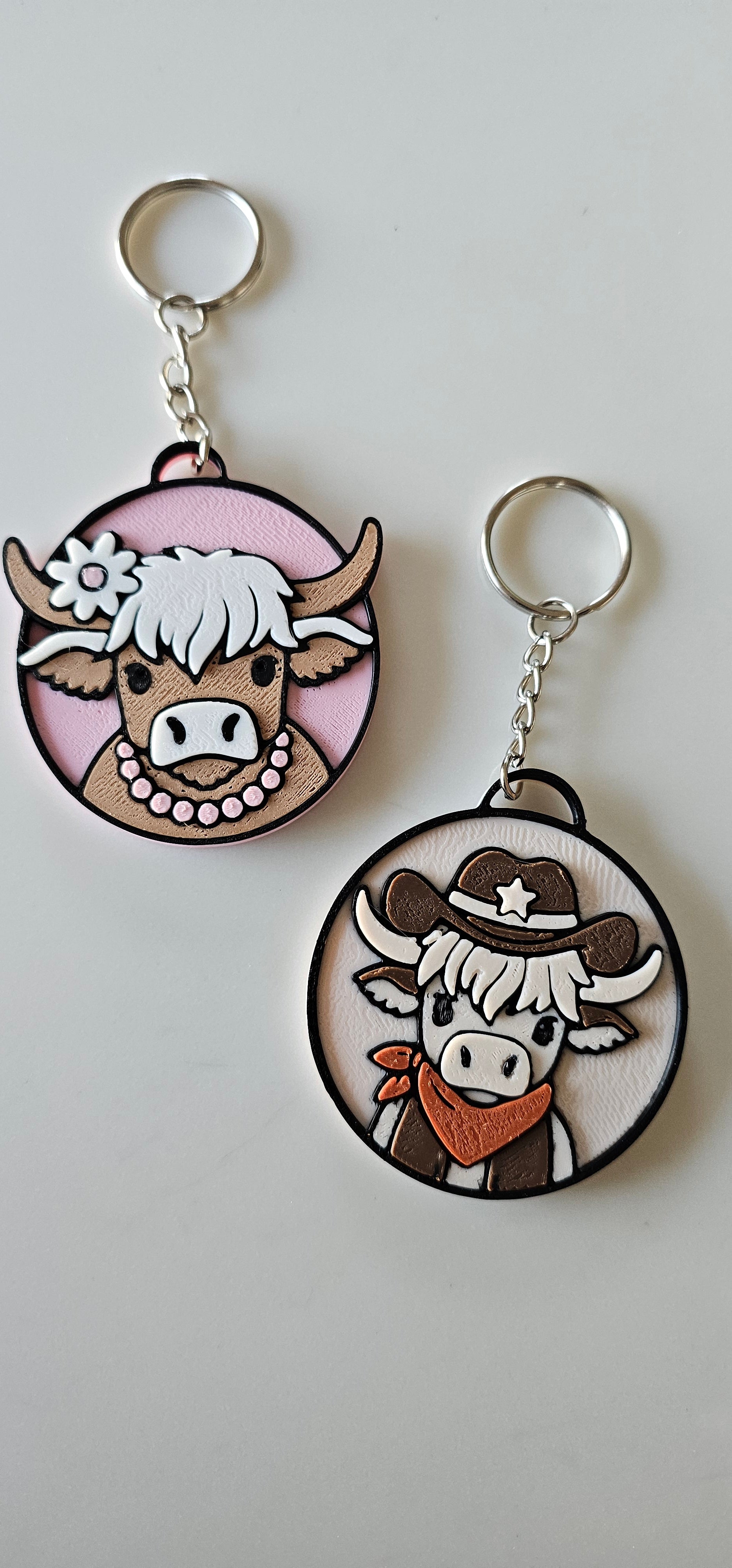 3d Western Cowgirl Cowboy Highland Cow Theme - Necklace, Purse Charm, Earrings, Keychain, Magnet