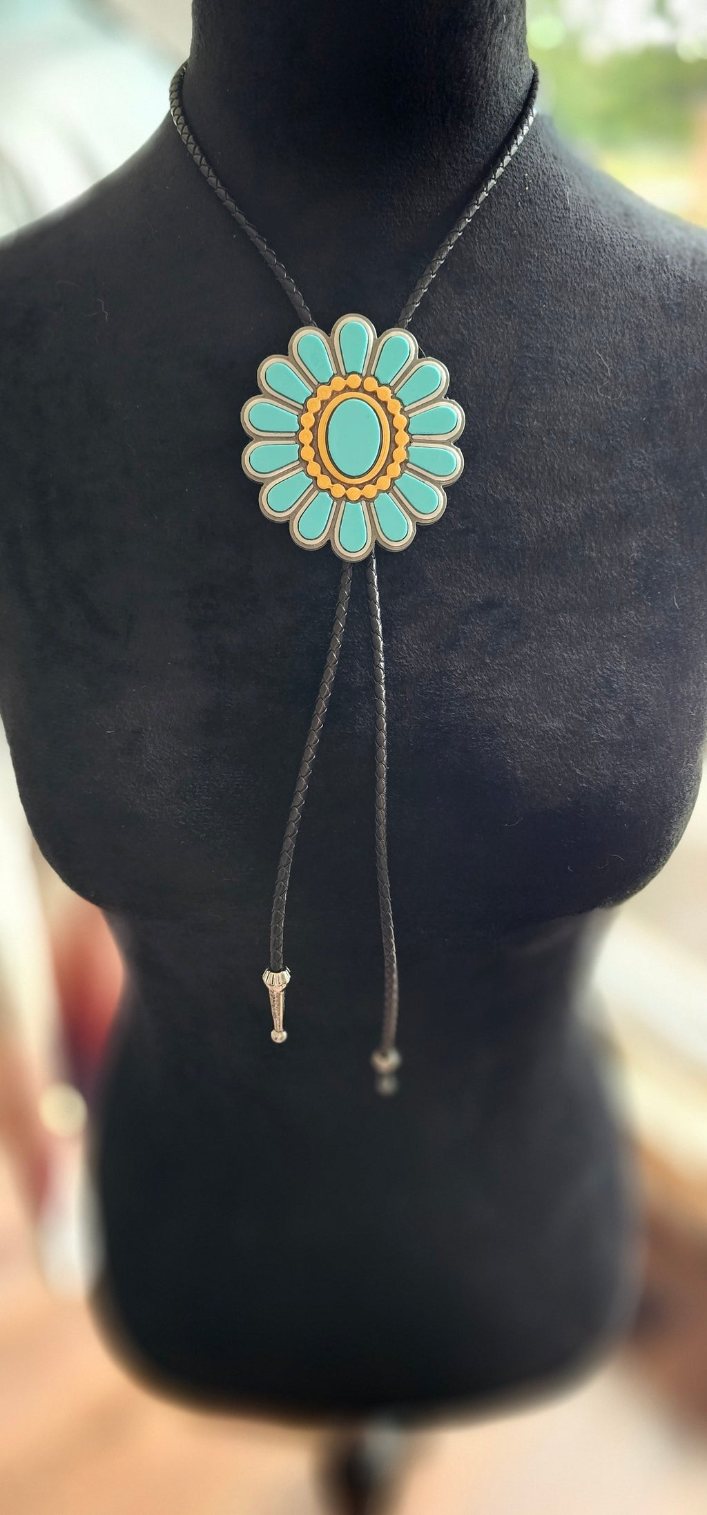 Baha Ranch Turquoise Gold Concho 3D Inlay Bolo Made in America
