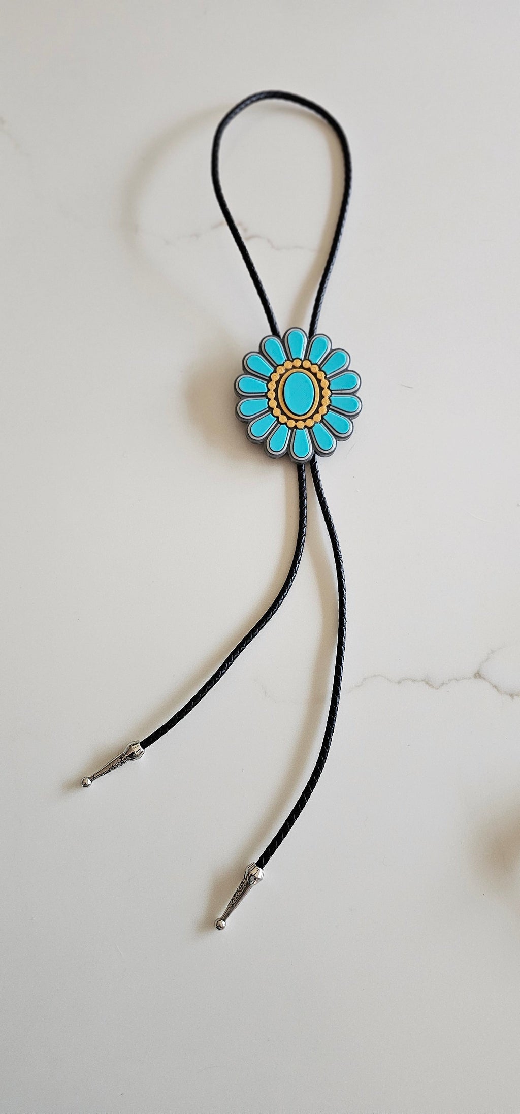 Baha Ranch Turquoise Gold Concho 3D Inlay Bolo Made in America