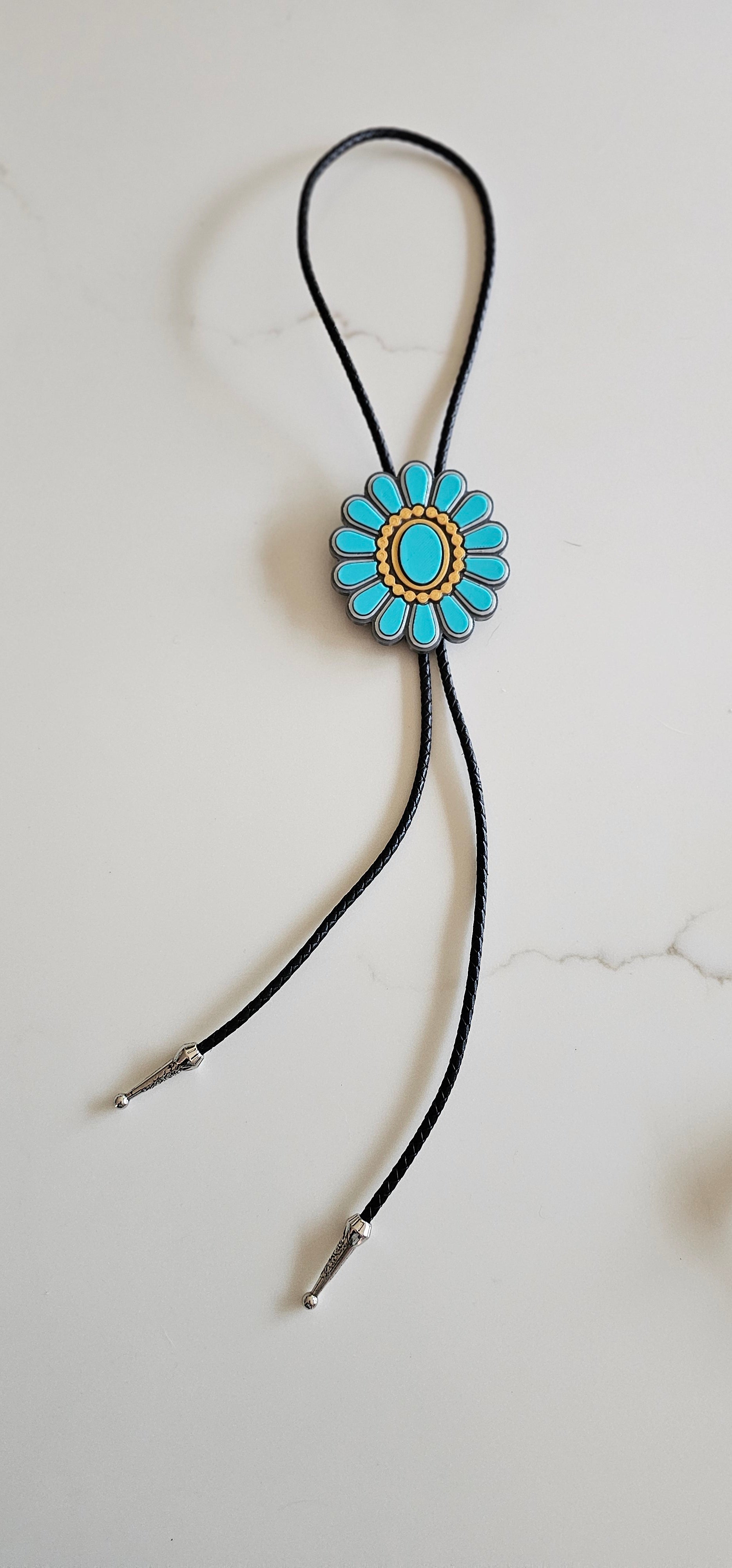 Baha Ranch Turquoise Gold Concho 3D Inlay Bolo Made in America