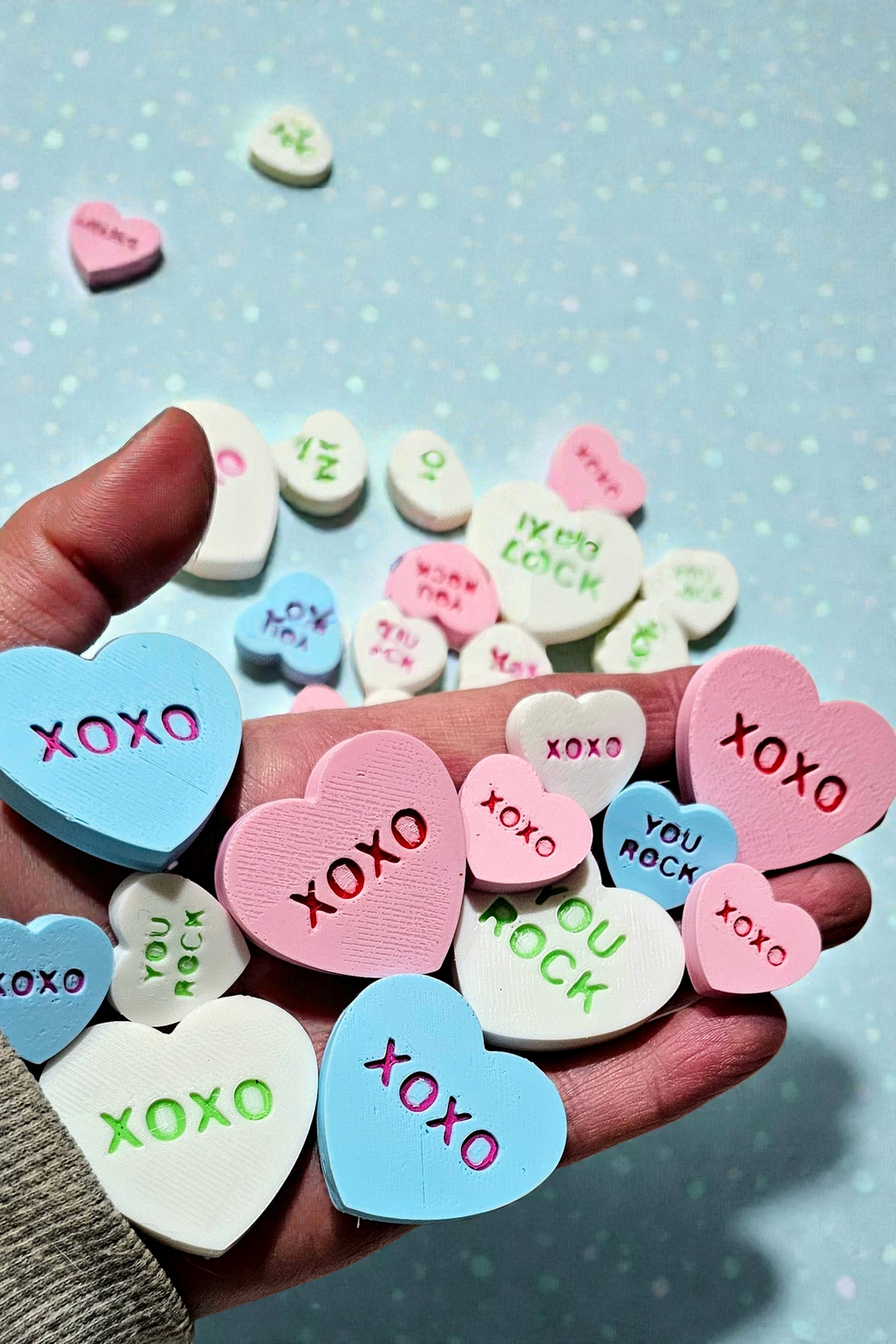 Bag of 25 -Boutique 3d Printed Package Inserts  Candy Message Heart Pins or Earrings Made in America