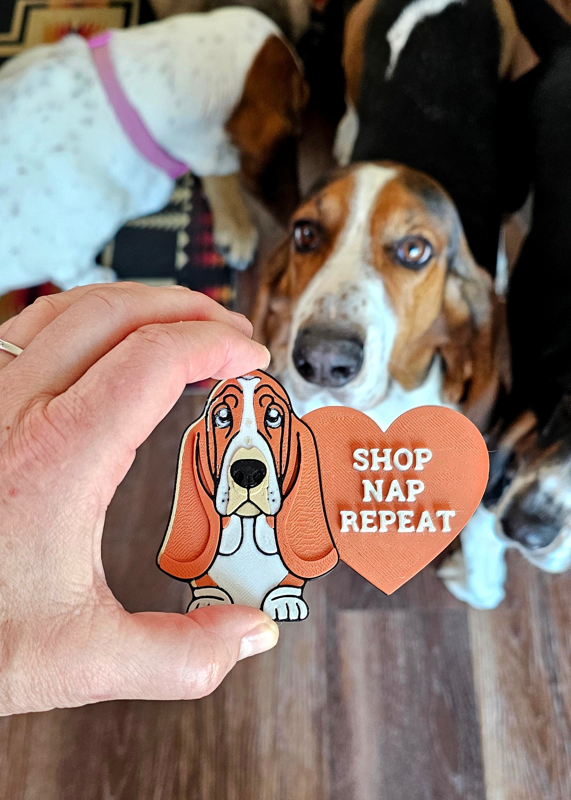 3d Print Basset Hound Cute Funny Shopping Hat Pin or Magnet