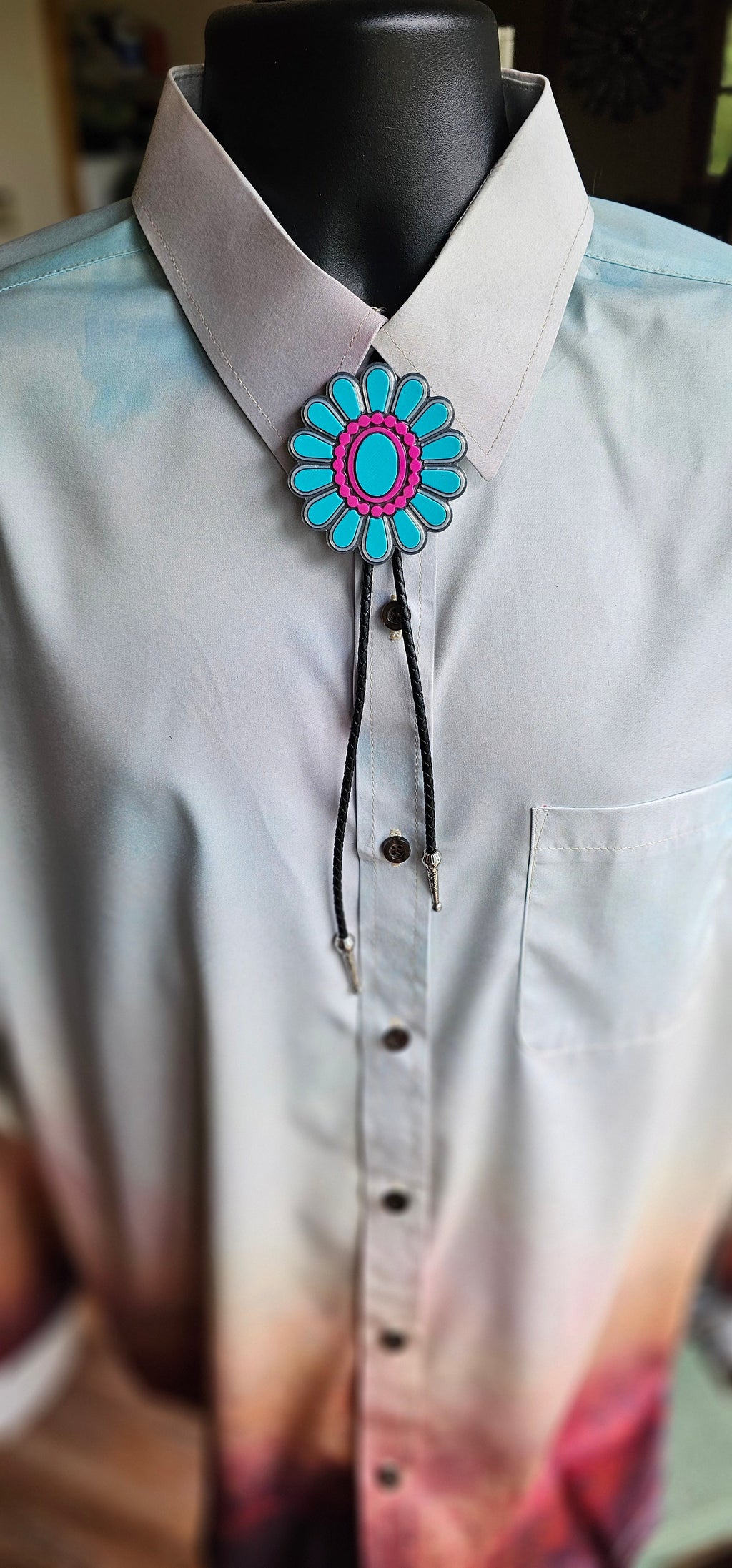 Baha Ranch Turquoise Hot Pink Concho 3D Inlay Bolo Made in America