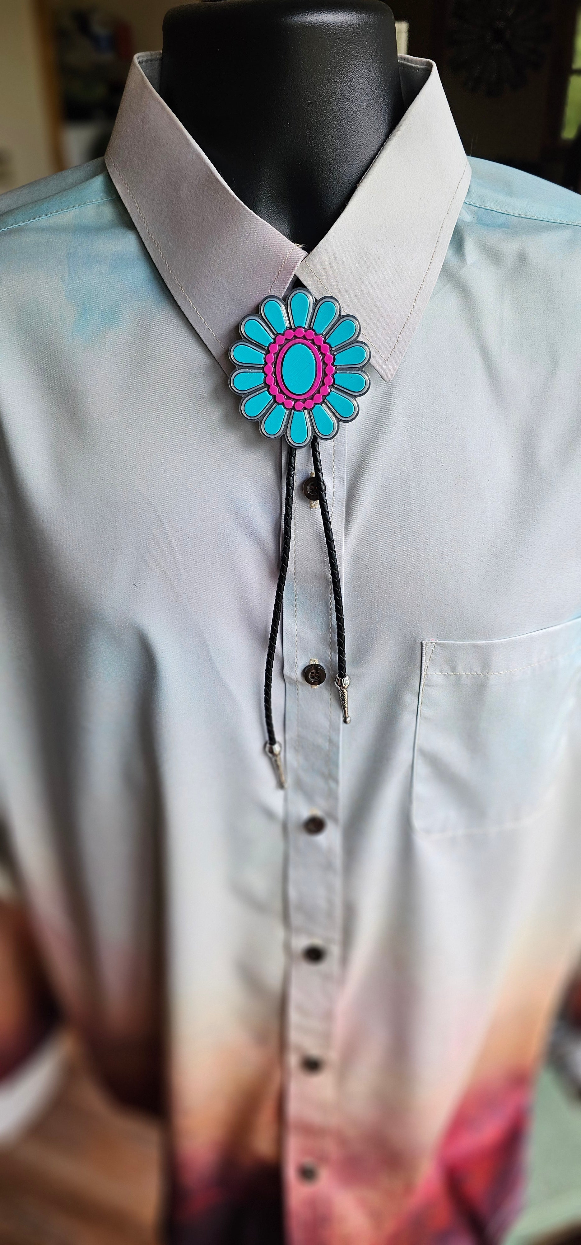 Baha Ranch Turquoise Hot Pink Concho 3D Inlay Bolo Made in America