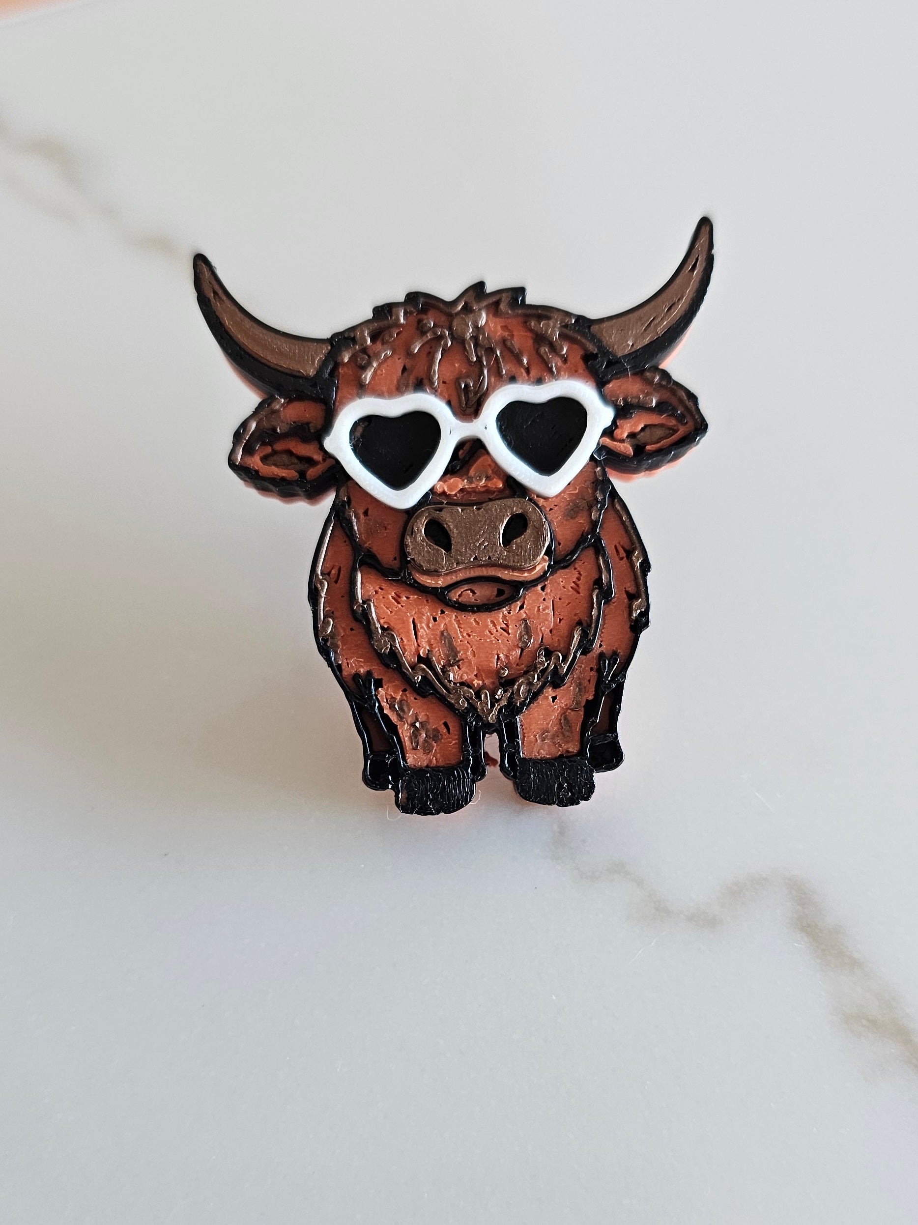 3d  Cool Highland Brown Cow Hat Pin Made in America