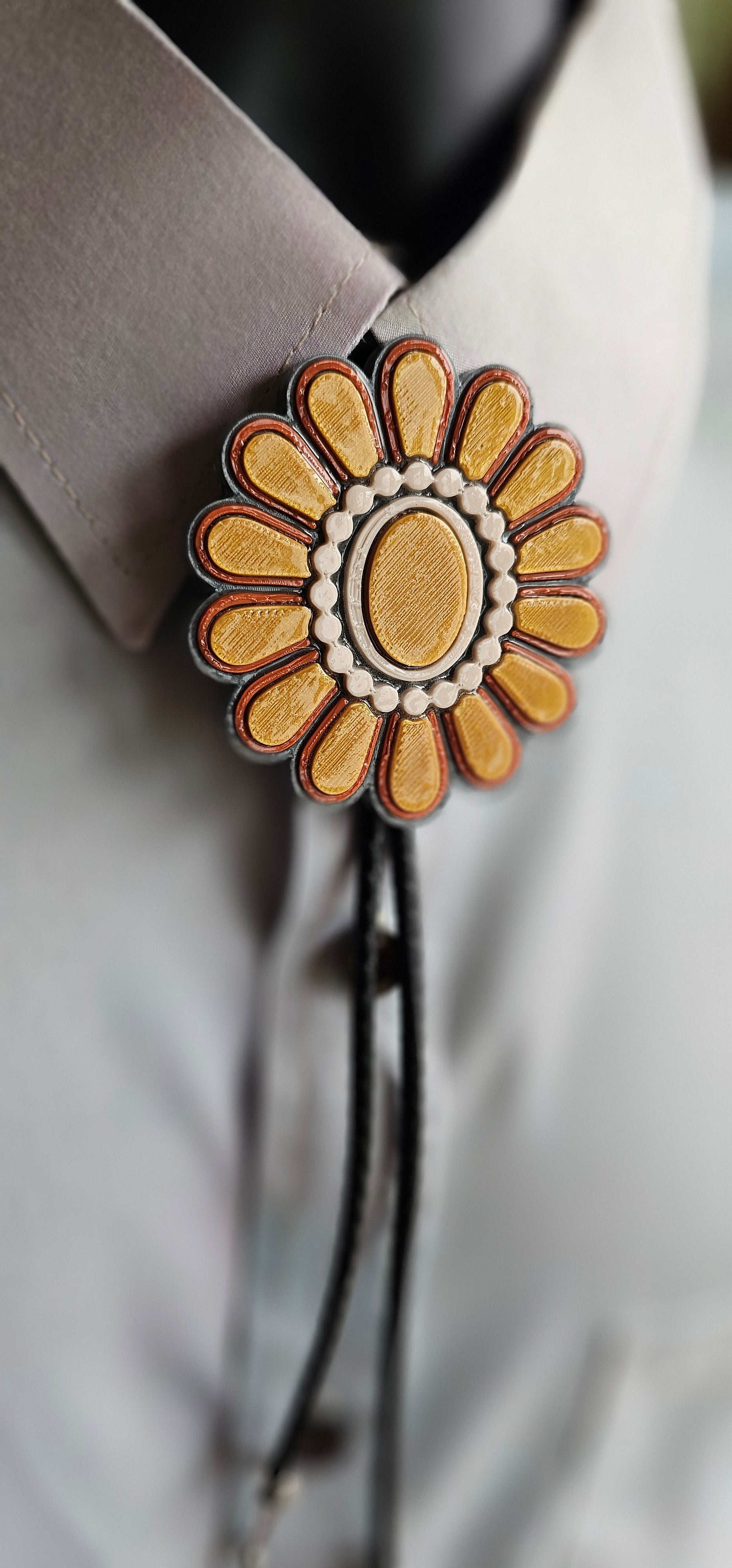 Baha Ranch Gold Cream Concho 3D Inlay Bolo Made in America