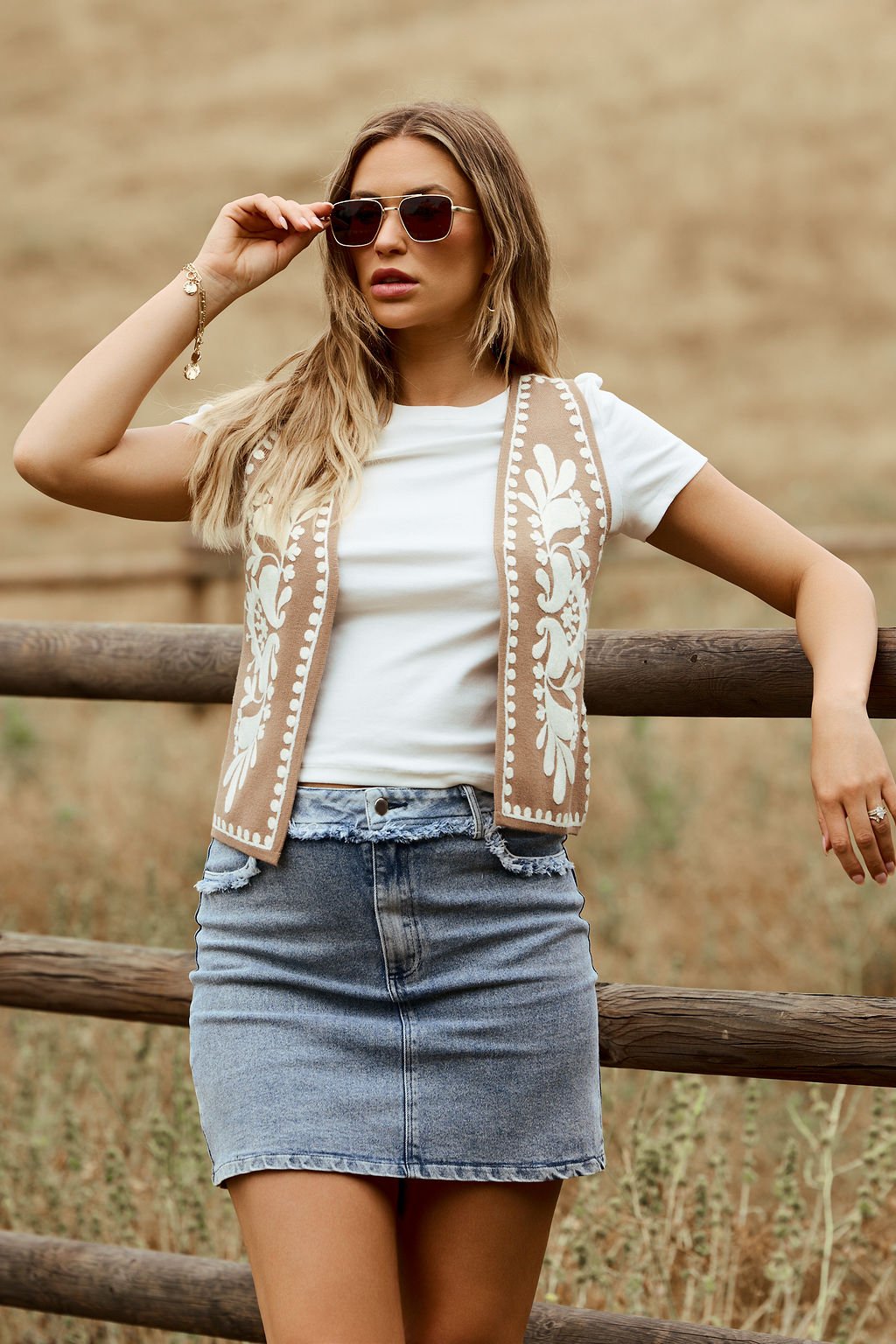 Sand Dust Open Front Embroidered Vest - FINAL SALE
