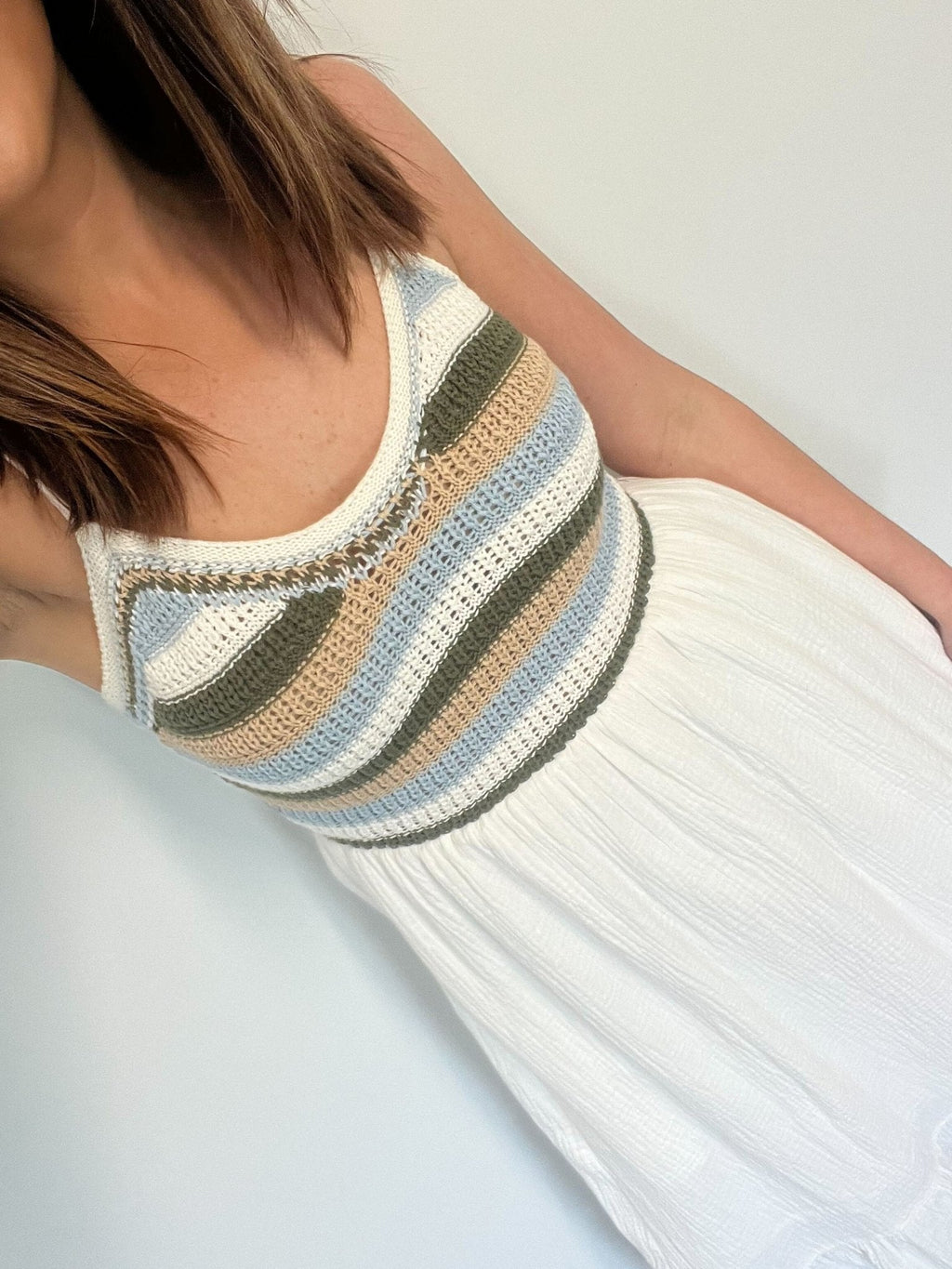 Seaside Striped Crochet Midi Dress - Ivory - FINAL SALE