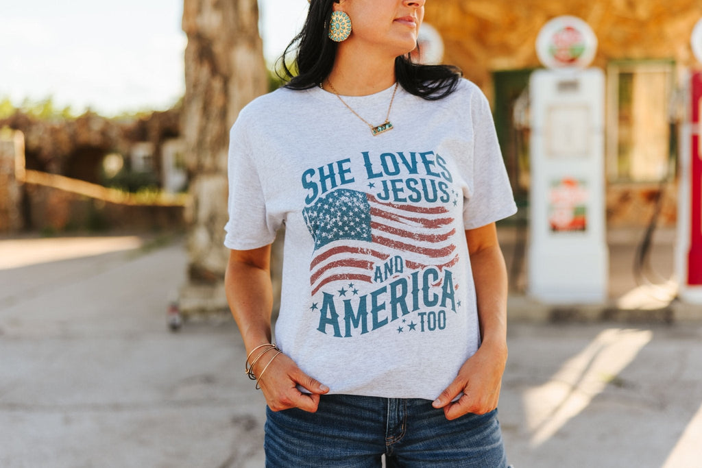 She Loves Jesus & America Graphic Tee