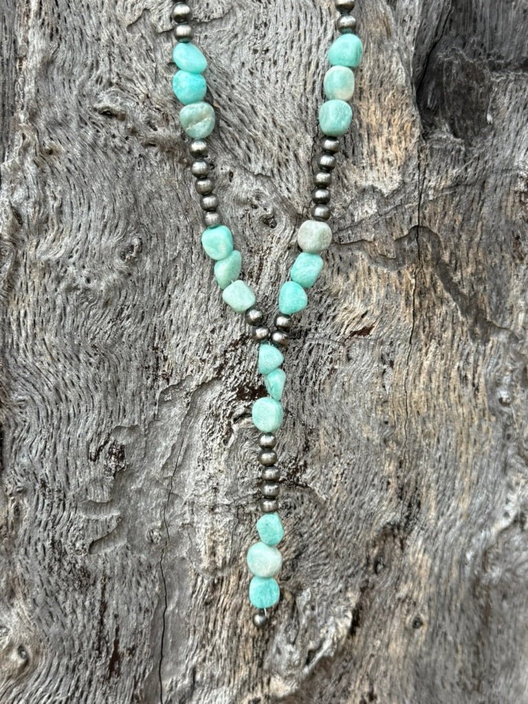 Silver Mesa Aqua Beaded Lariat Necklace