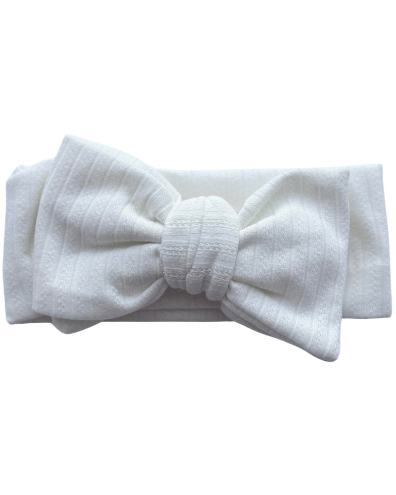 Skinny Knit Large Bow Headband - White