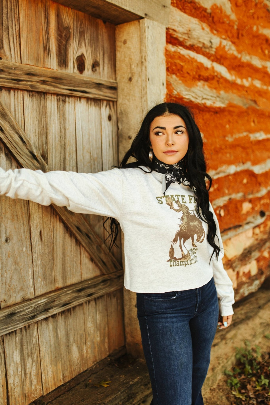 State Fair Rodeo Raw Hem V-Neck Crop Graphic