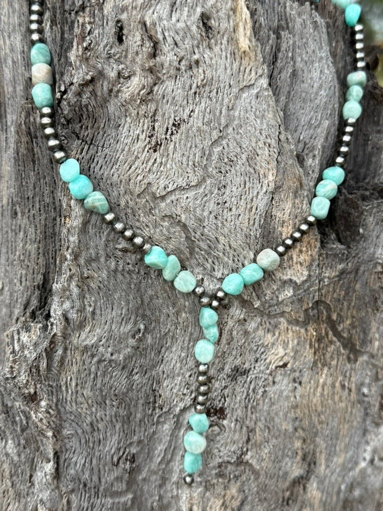 Sterling Silver Mesa Aqua Beaded Lariat Necklace