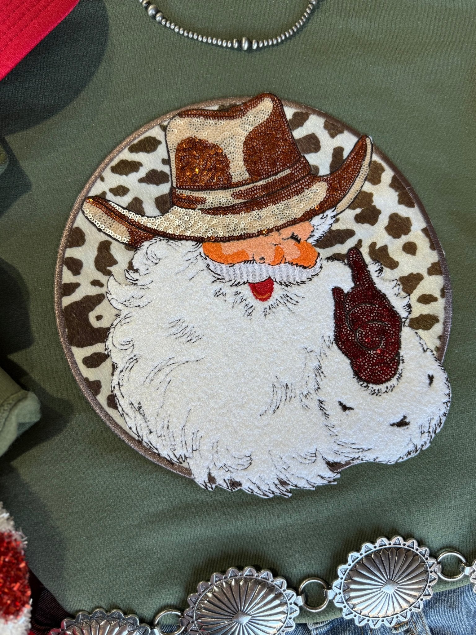 Western Santa Sequin Patch Sweatshirt