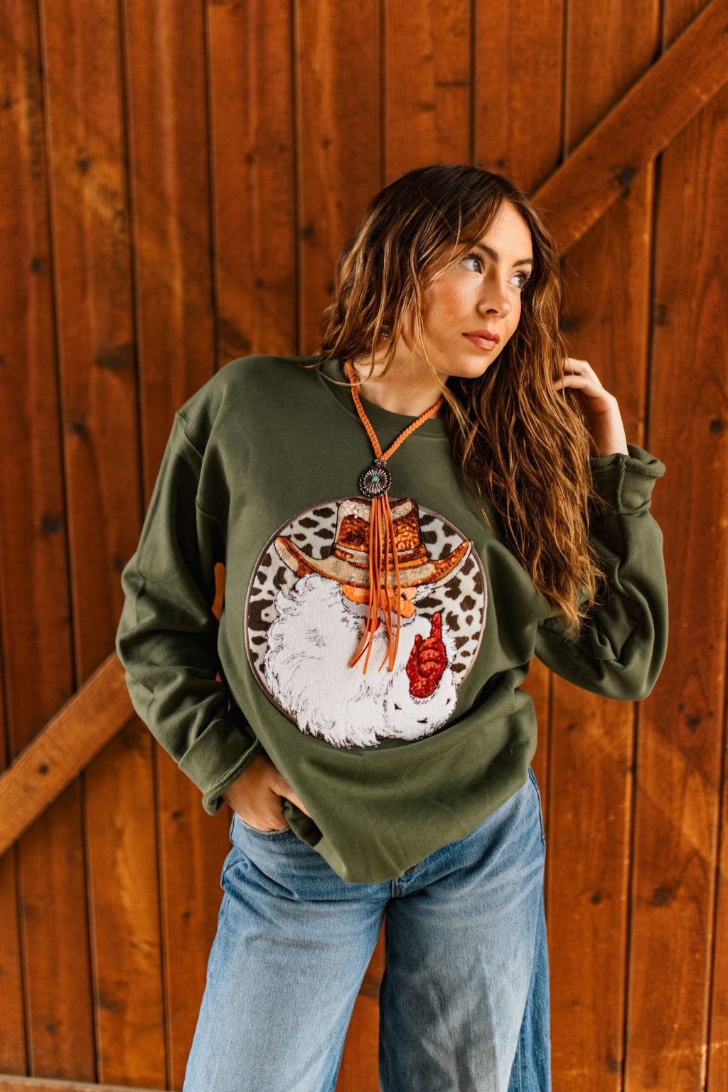 Western Santa Sequin Patch Sweatshirt
