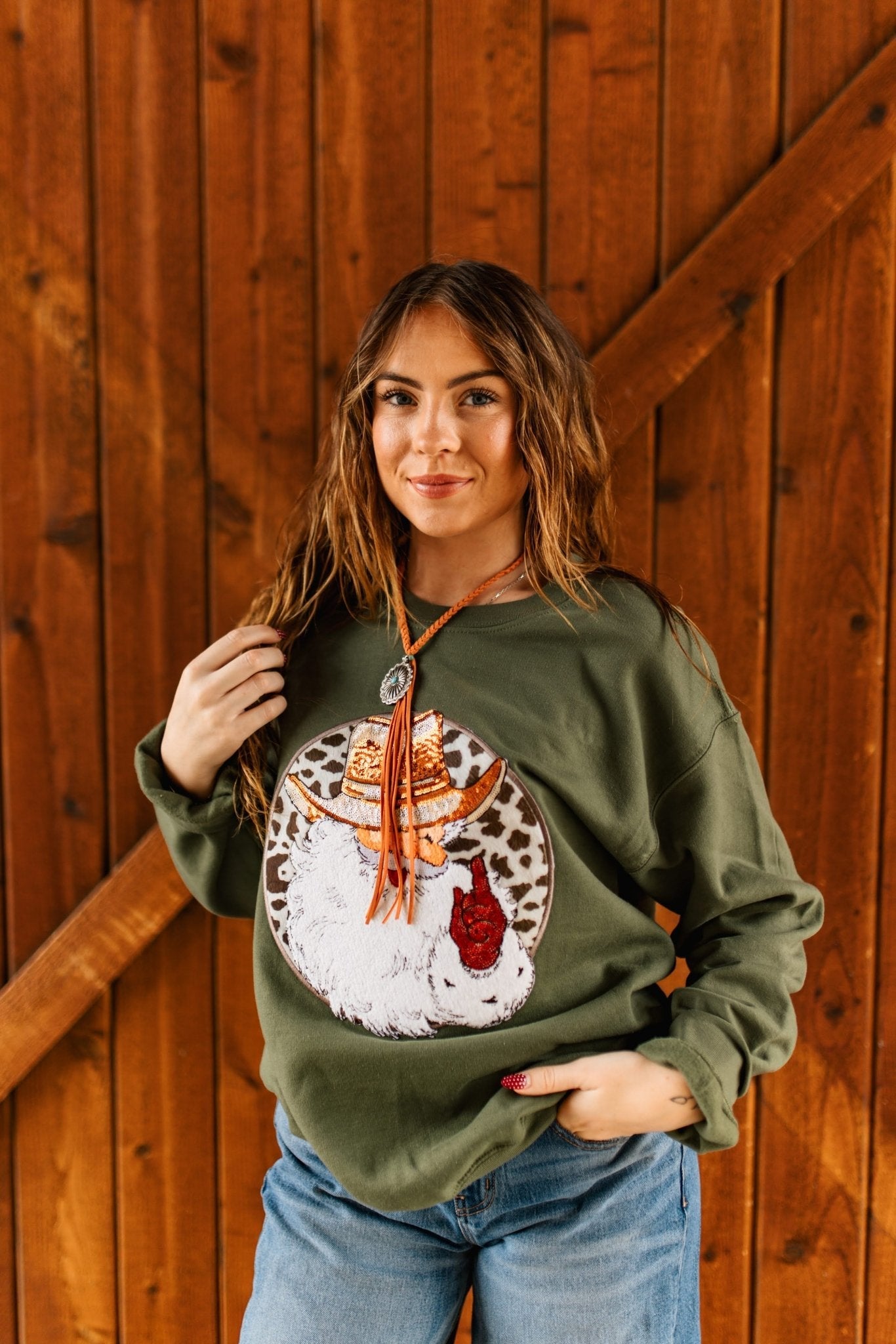 Western Santa Sequin Patch Sweatshirt