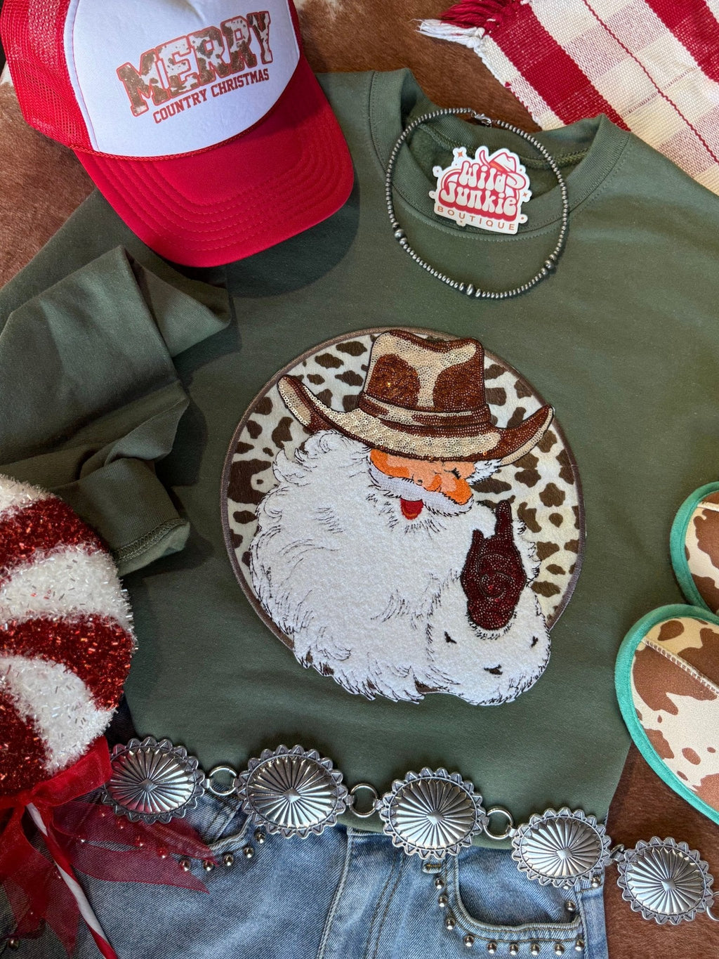 Western Santa Sequin Patch Sweatshirt