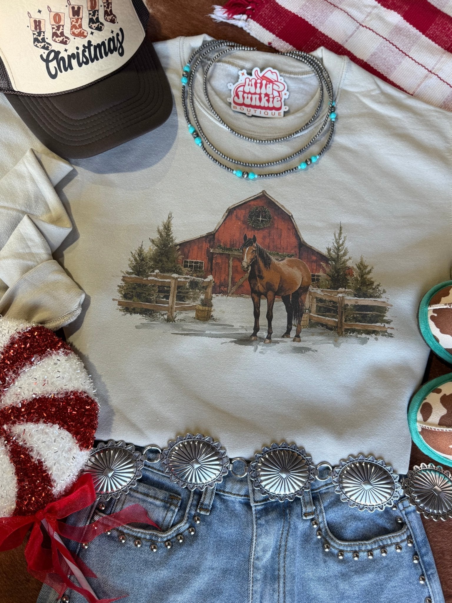 Western Winter Barn Christmas Sweatshirt